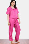 Zivame Checkered Sheen Woven Pyjama Set - Pink Yarrow — thumbnail 3
